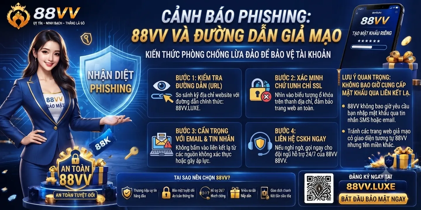 Bảo Mật Tài Khoản 88VV: Cách Phòng Tránh Đánh Cắp 2 Nhận biết phishing 88VV và đường dẫn giả mạo