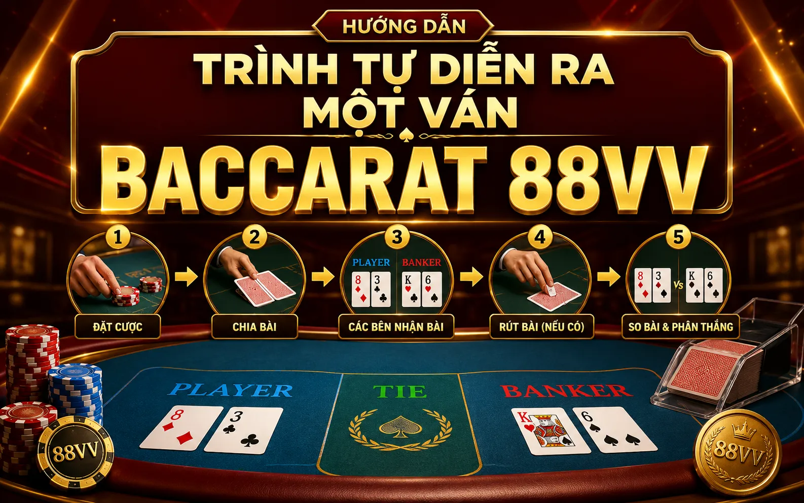 Trình tự diễn ra một ván Baccarat 88VV