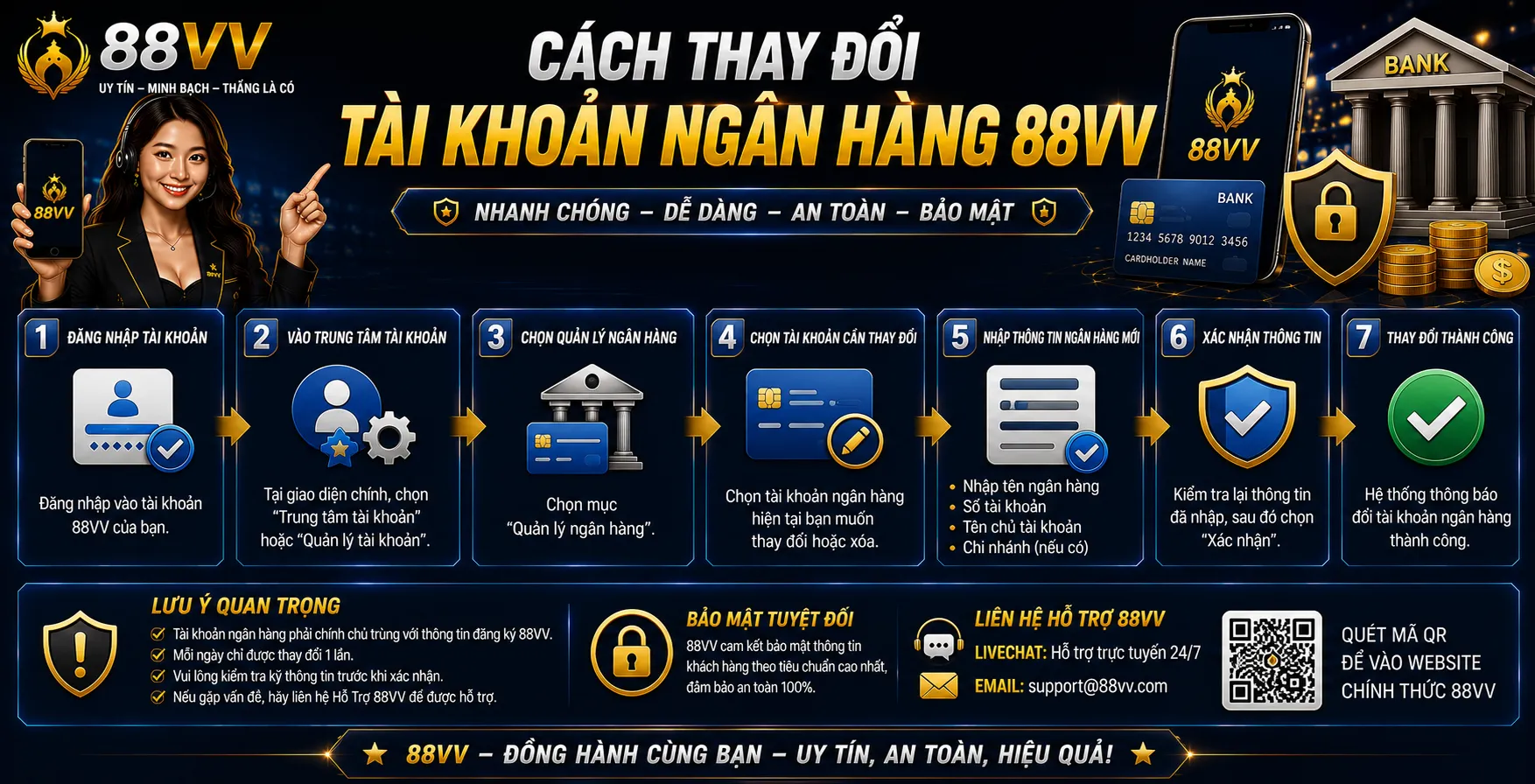 Đổi Số Điện Thoại Và Tài Khoản Ngân Hàng 88VV 2 Cách thay đổi tài khoản ngân hàng 88VV