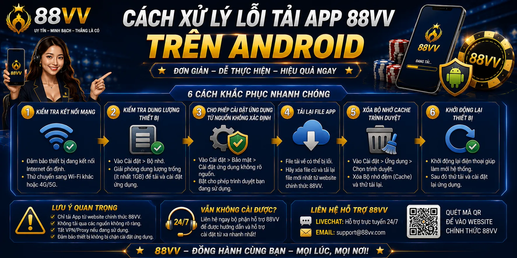 Cách xử lý lỗi tải app 88VV trên Android