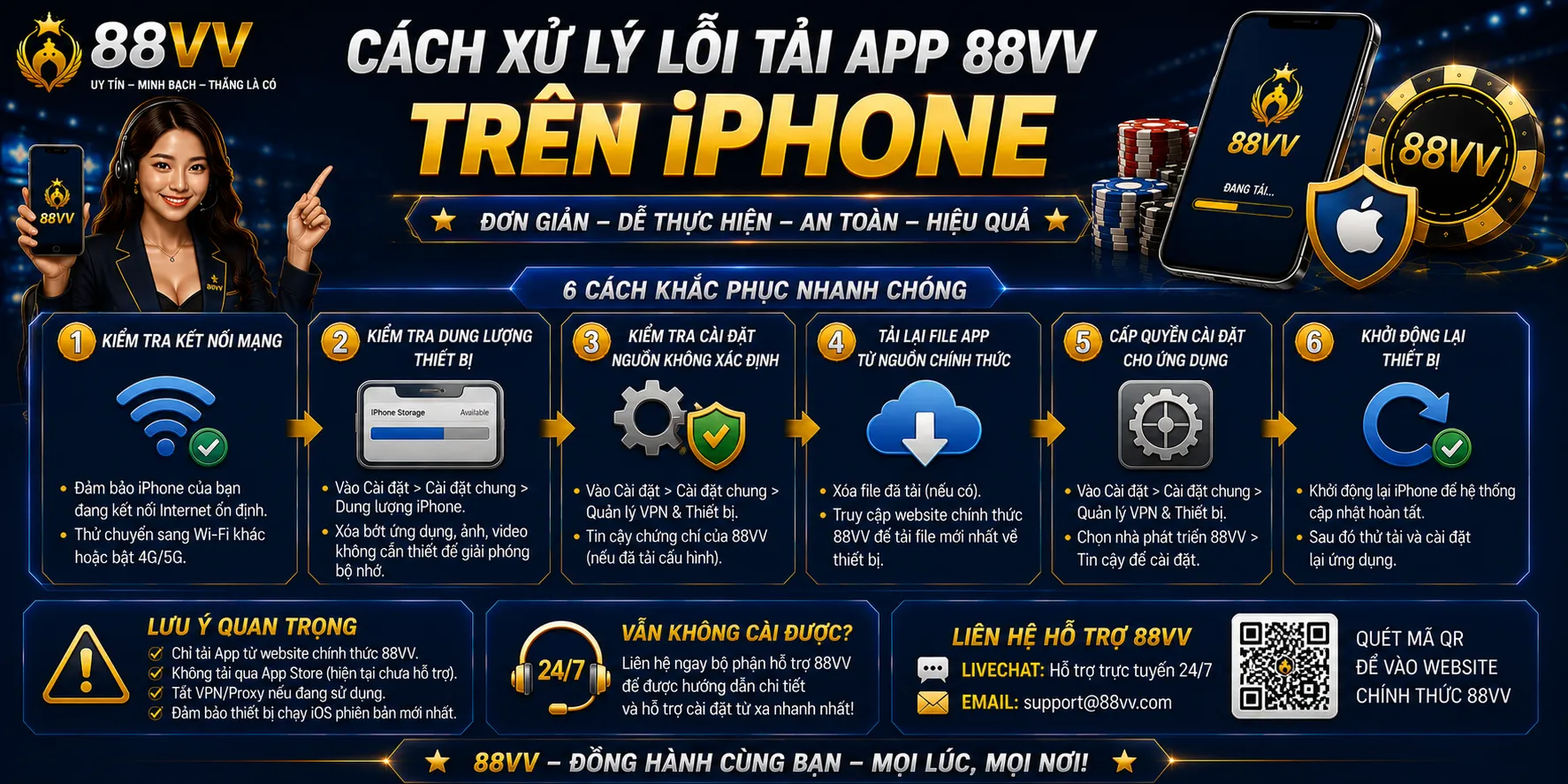 Cách xử lý lỗi tải app 88VV trên iPhone