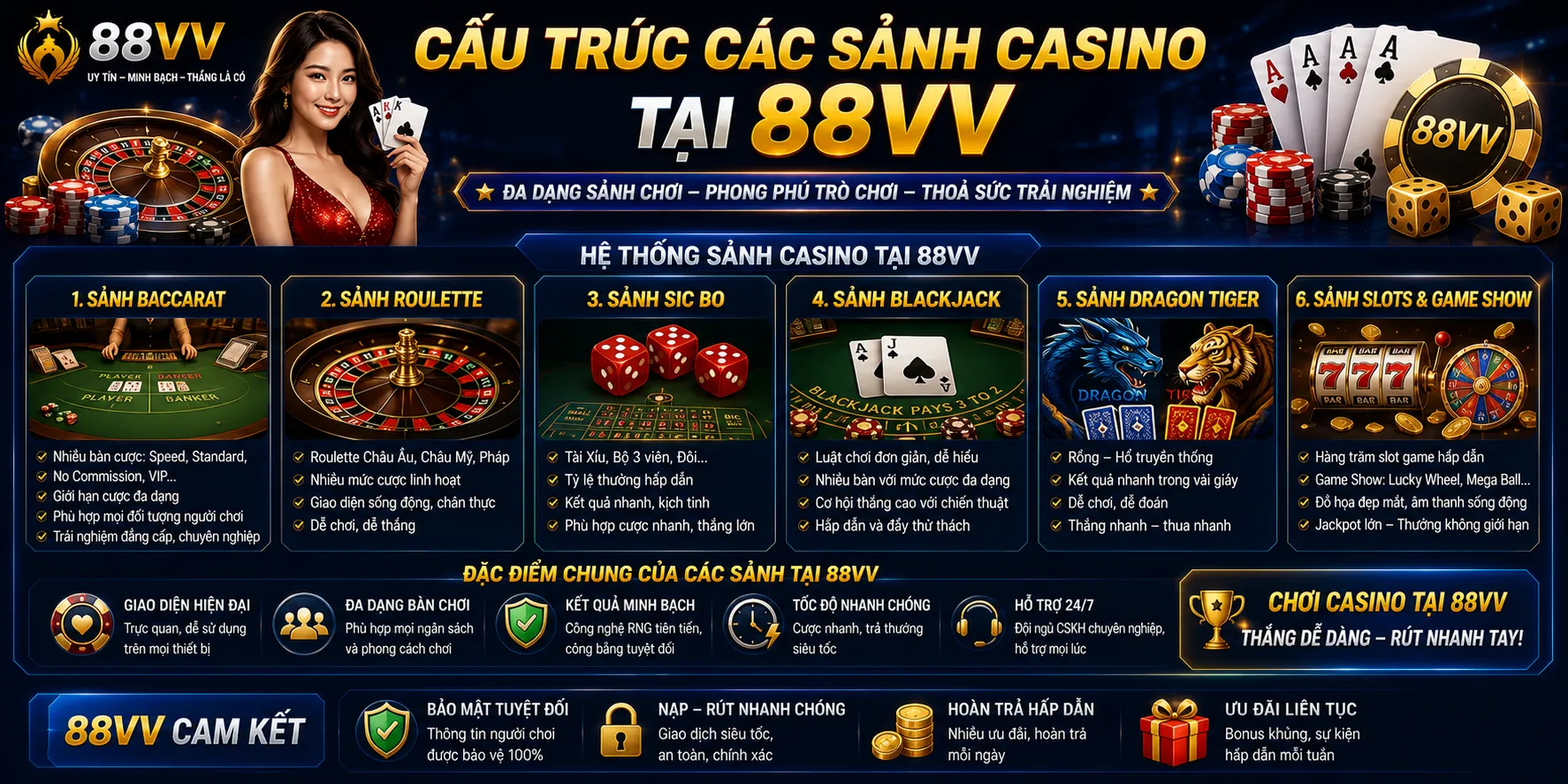 Casino 88VV: Sảnh Chơi, Luật Và Cách Tham Gia Đặt Cược 1 Cấu trúc các sảnh casino tại 88VV