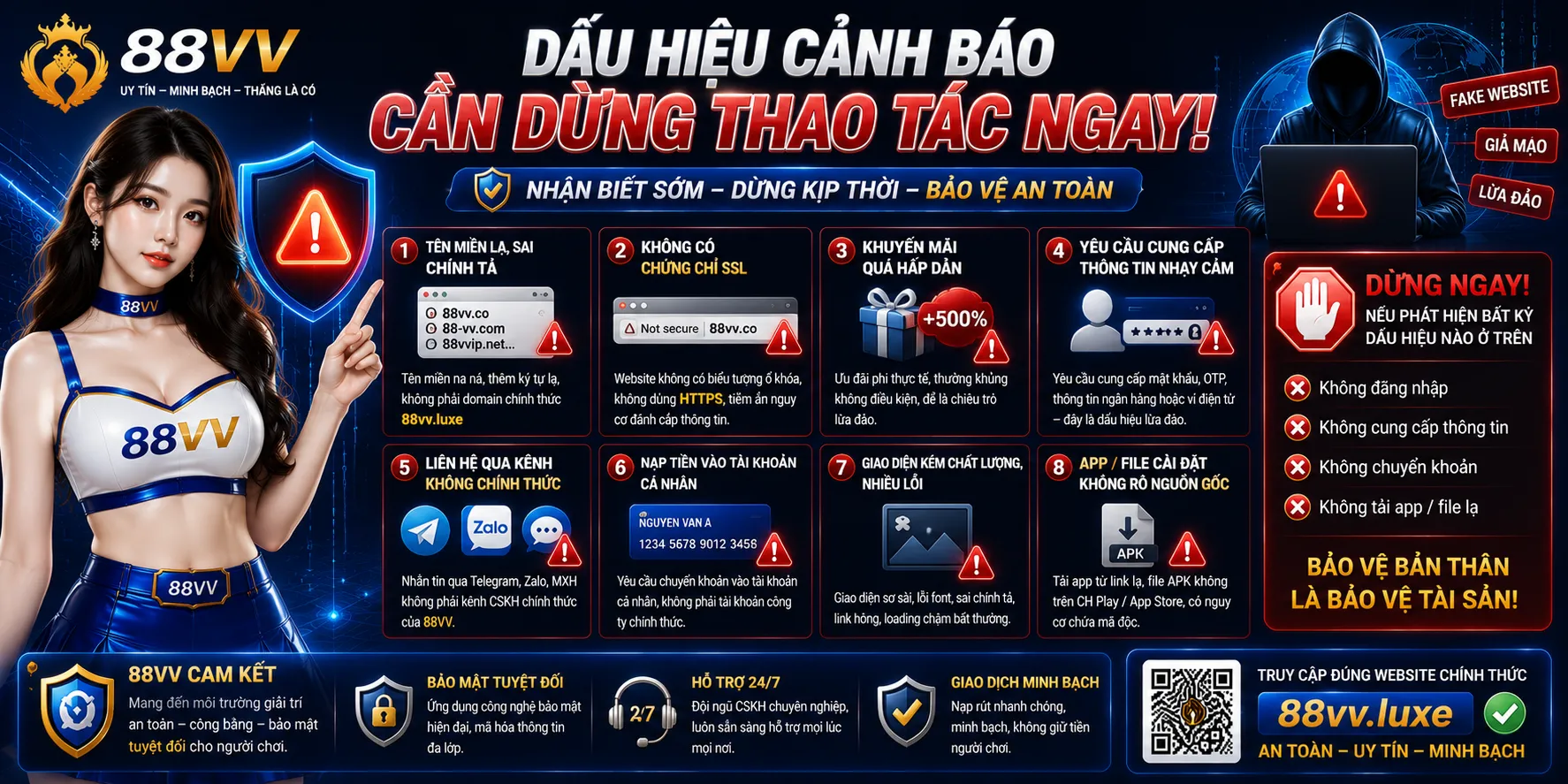 Trung Tâm An Toàn 88VV: Cảnh Báo Website Giả Mạo 2 Dấu hiệu cảnh báo cần dừng thao tác ngay