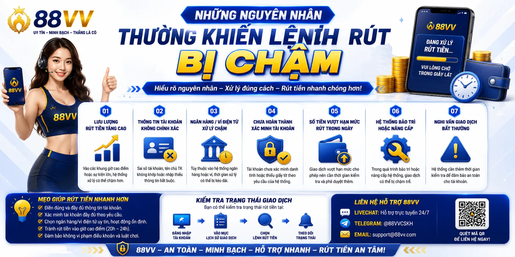 Rút Tiền 88VV Bị Chậm Hoặc Từ Chối: Cách Xử Lý 2 Những nguyên nhân thường khiến lệnh rút bị chậm